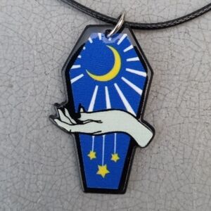 2/$10 Coffin Moon Hand Witchy Acrylic Necklace NWT